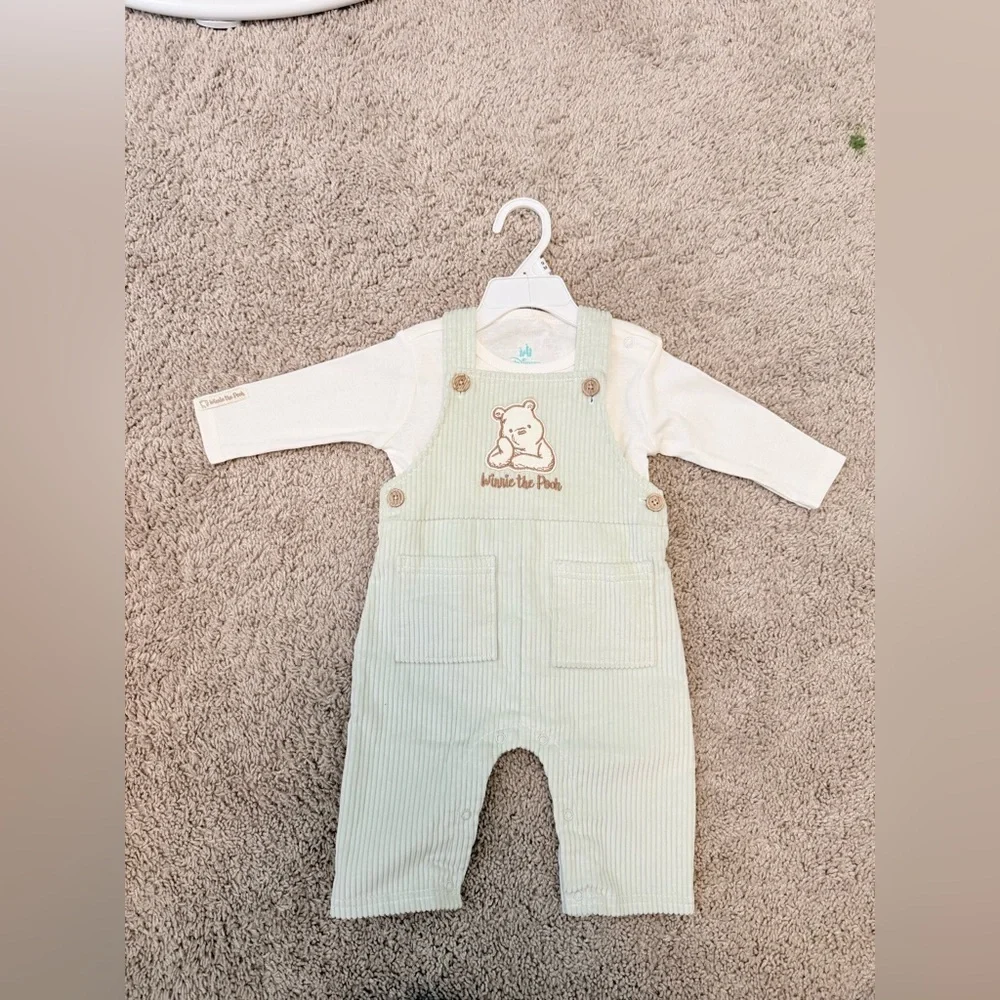 Disney Winnie the Pooh Adorable Green Corduroy Overalls for Kids size 9M-NWT